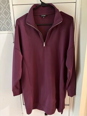 George Half-Zip Pullover Sweater Dress in Plum